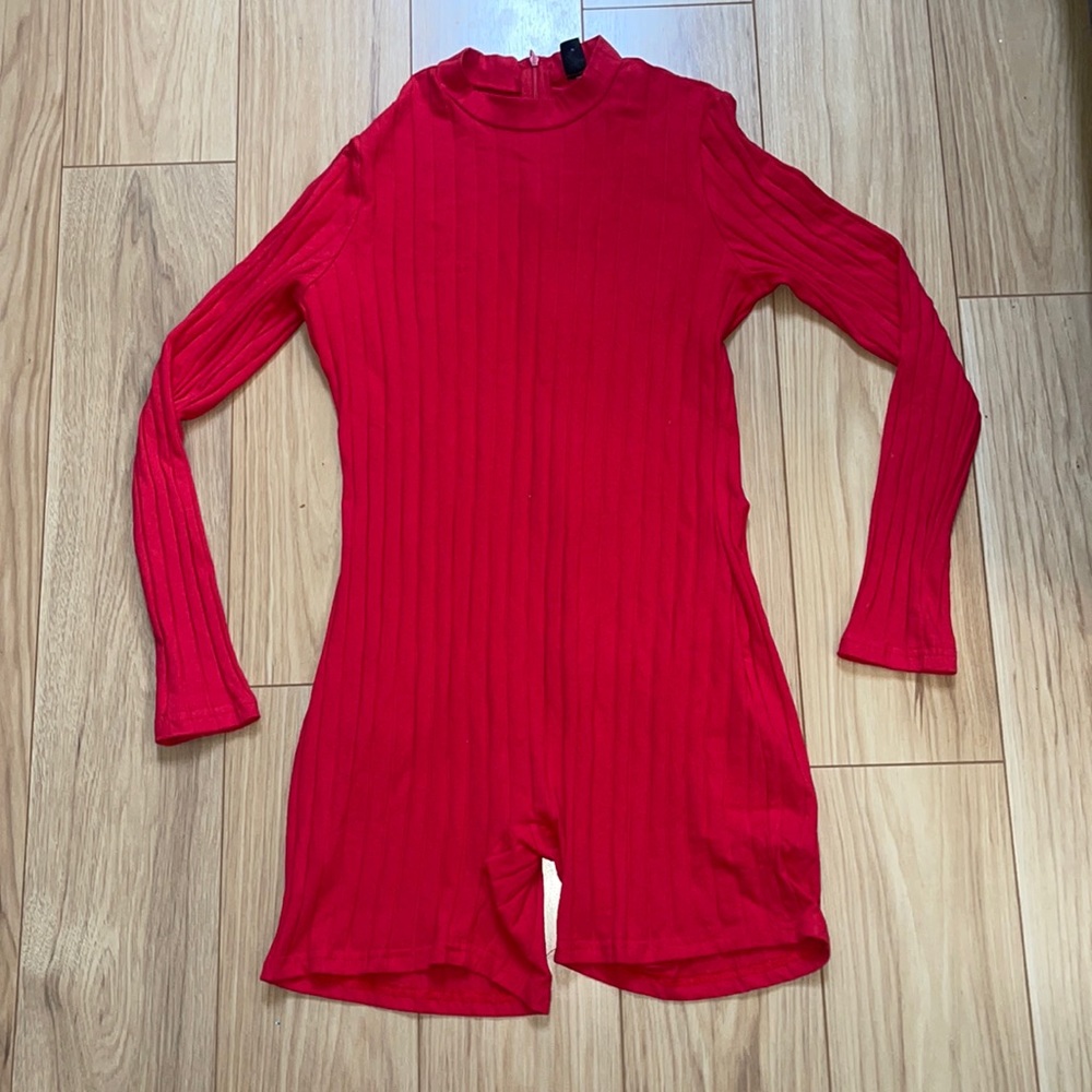 NWOT Cherry Red Long Sleeve Shorts Romper TBD